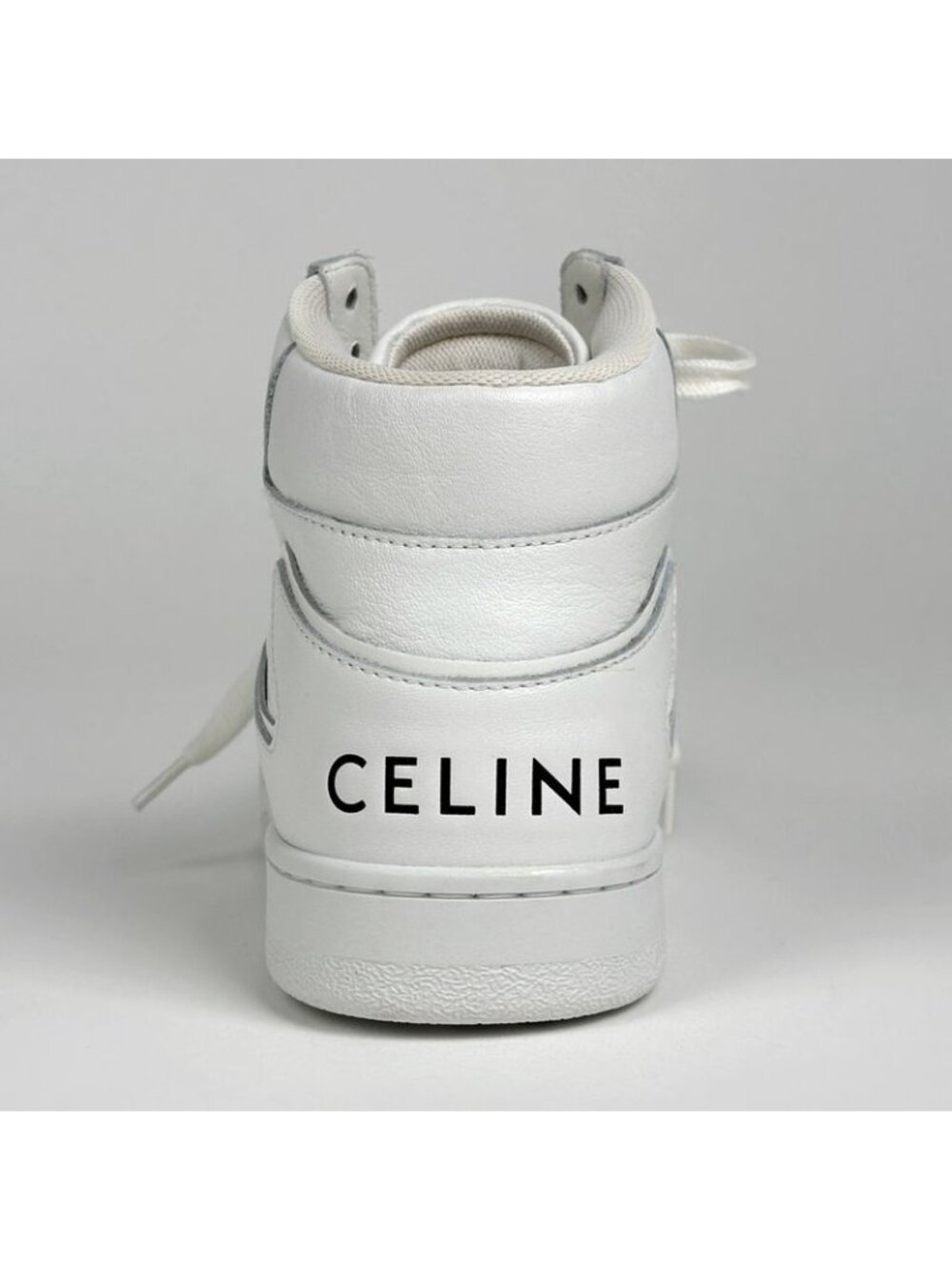 Celine CT 01 Lace Up High Cut Sneakers Logo Shoes Leather White - Picture 2 of 9